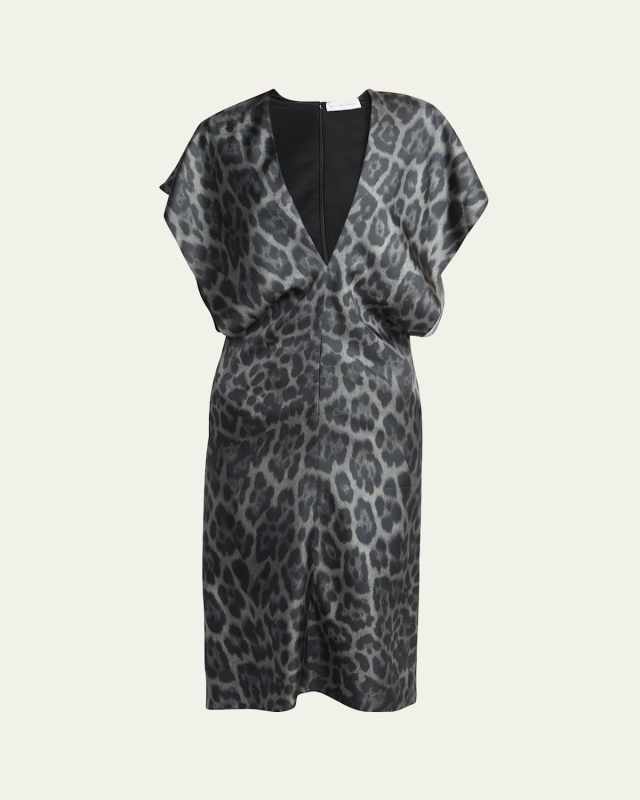 Leopard Print V-Neck Silk Dress